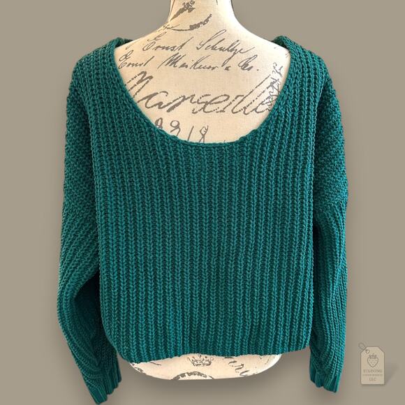 Hollister Green Chunky Knit Cropped Sweater | Women’s Small - Picture 4 of 8